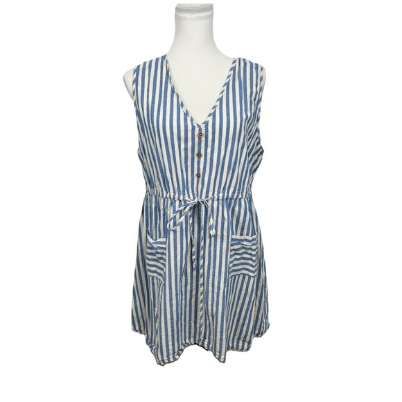 Shein Curve Sundress Plus Sz 2XL Chambray Blue & White Stripe V Neck Sleeveless - Picture 1 of 9